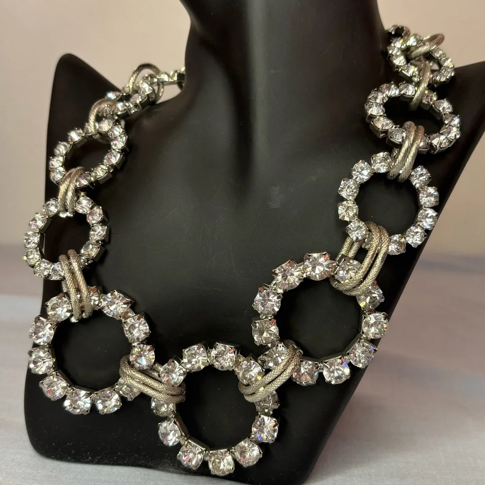 Unique Rhinestone Statement Necklace with Graduated Rhinestone Circles - Picture 4 of 14